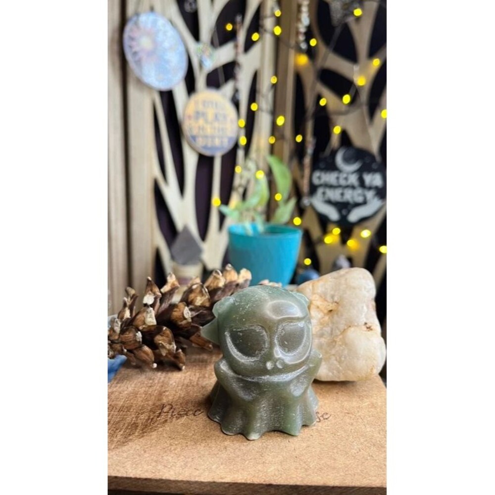 Green Aventurine Pumpkin Ghost Carving - Spooky Cute Crystal Carving